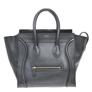 CELINE Logo Luggage Phantom Large Hand Tote Bag Leather Black Italy 667RF549